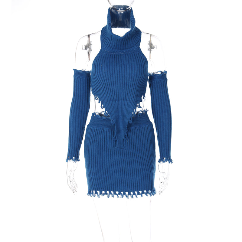 Raw Knit Two Piece in Blue